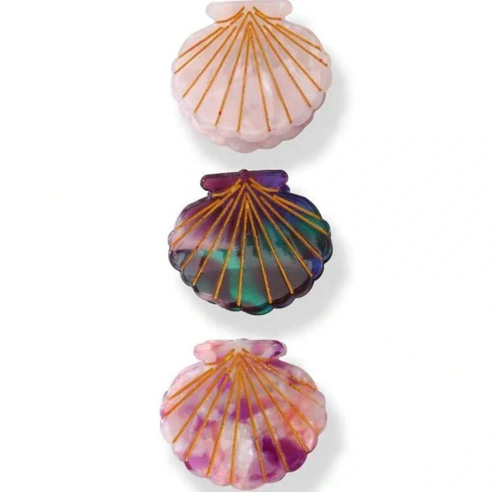 3/$22🩶 Seashell Claw Clip Trio Shell Iridescent Mermaid Hair Accessory Acrylic